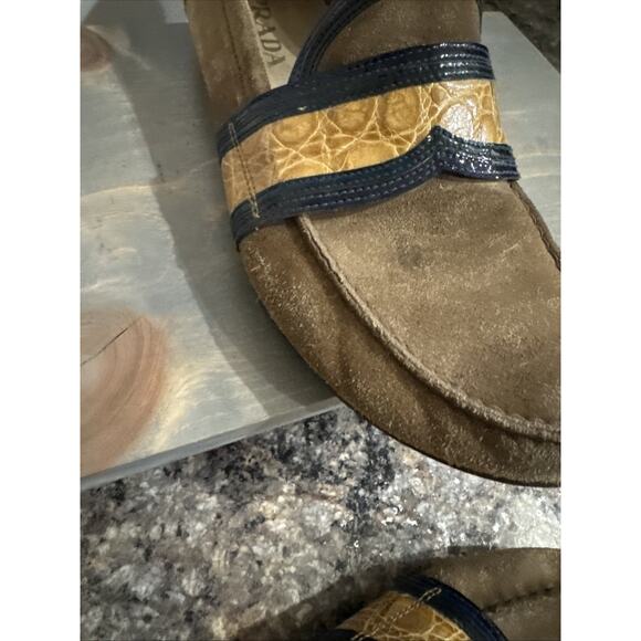 Prada Suede & Alligator/Crocodile Trim Loafers Shoes Size 10 - Picture 10 of 16